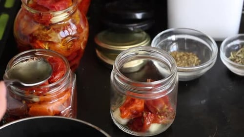 Canning Tomatoes with Fresh Herbs at Home