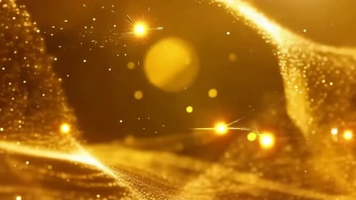 Abstract Gold Particle Waves with Cinematic Light Flares