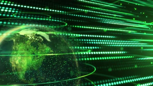 Digital Earth Global Network with Glowing Data Lines