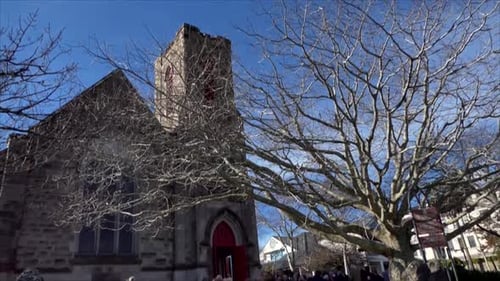 shot of religious chapel or funeral home for funeral service