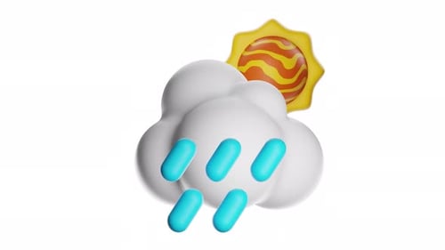Animated 3D Weather Icon with Cloud, Sun, and Rain