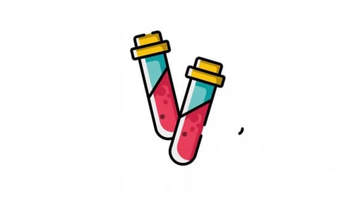 Flat Design Animated Test Tubes with Bubbling Red Liquid