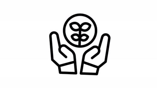 Animated Minimalist Icon of Hands Nurturing a Growing Plant