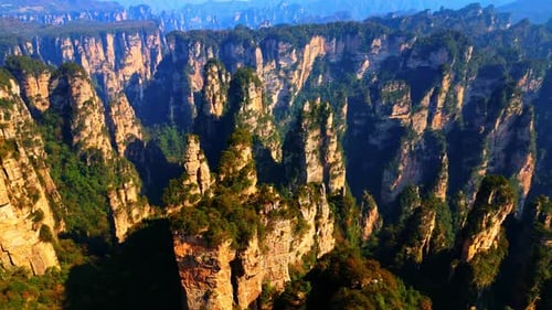 Aerial view of Zhangjiajie peaks, China.