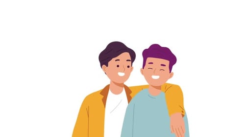 Flat Design Animation of Two Smiling People Embracing