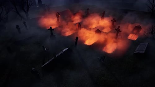An old, abandoned cemetery with headstones jutting out in all directions