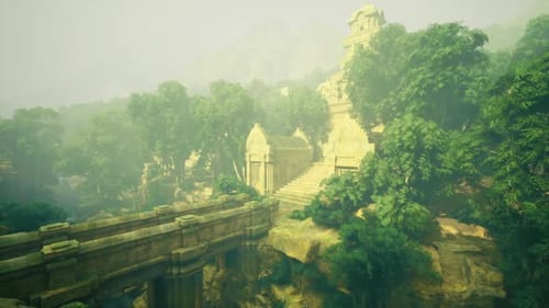 Silent Ridge avec une rivière qui coule et le brouillard enveloppant un ancien pont de pierre