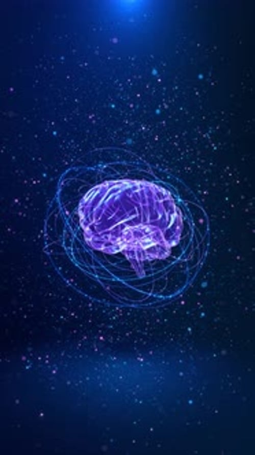 Futuristic Digital Brain Connection with Particle Effect Background