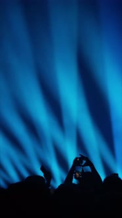 Silhouetted Crowd at Concert with Blue Stage Lights