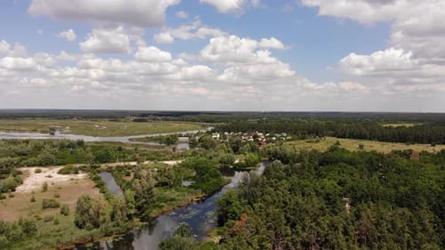 Dron Flight Over the Countryside Flight Over the River