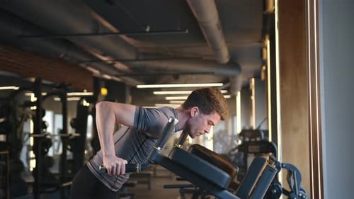 Young Athletic Man Doing Dips for Chest and Triceps in Fullyequipped Gym