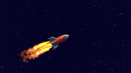 Animated Cartoon Rocket Flying Through Starry Space Loop