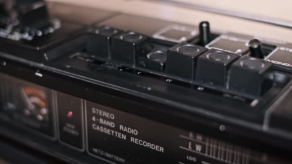 Vintage Boombox Pressing Stop and Play Buttons, Technology Stock ...