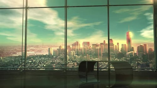 Corporate Background With Office In Cyan Color 4K