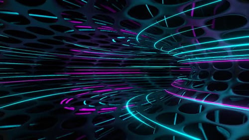 Cyan And Pink Sci Fi Neon Ring Movement Background Vj Loop In HD