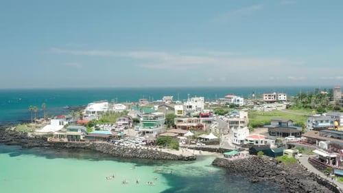 Touristic landscape with people kayaking on the blue beach. Jeju Island Handam.