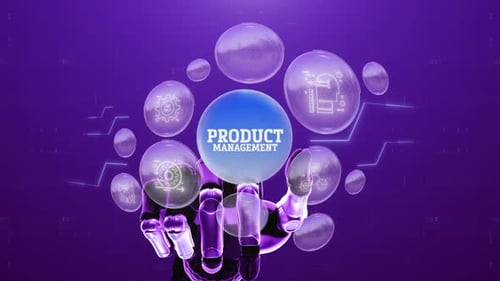 Futuristic Robotic Hand Displays Product Management Technology Infographic