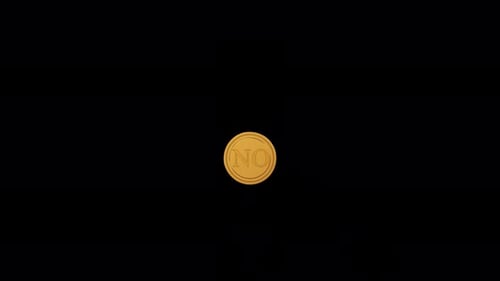 Coins "NO" rotating. Coins rotation animation on transparent background. Rotating gold "NO" coins.