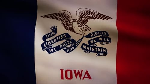 Realistic Waving Iowa State Flag with Eagle Emblem