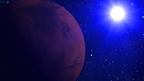 Fantastischer Sonnenaufgang über dem Marsplaneten. 2533