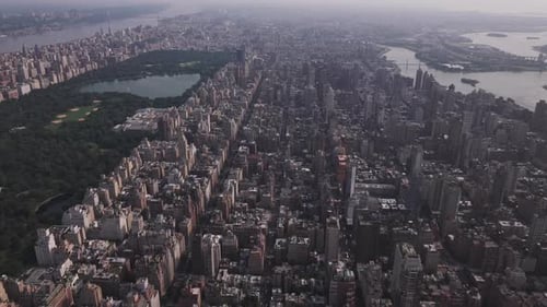 Aerial video of the skyscrapers in the city, Central Park in New York. USA