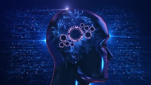 Artificial Intelligence Learning Digital Gears with Binary Code Futuristic Technology System