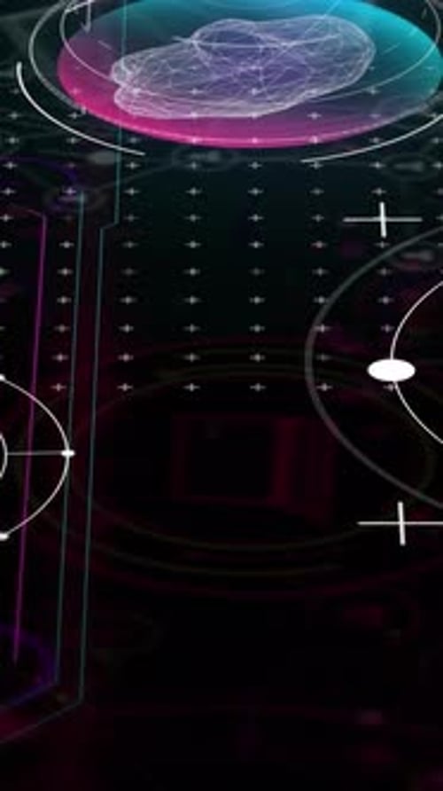 Futuristic Digital UI with Wireframe Brain Scan Animation