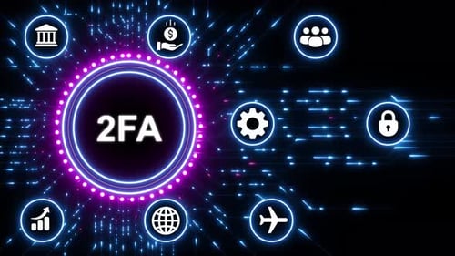 Two Factor Authentication 2FA Security Concept with Digital Network and Icons Keywords