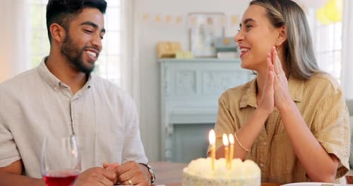 Happy Couple Celebrating a Birthday at Home
