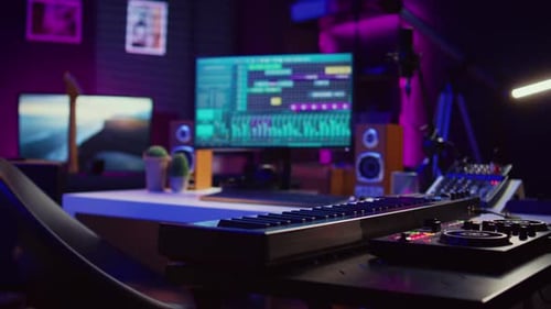 Empty Studio at Home Equipped with Mixing Soundboard Panel