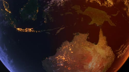 Australia From Space At Sunrise. Oceania From Space Orbit. Blue Planet Earth. Globe