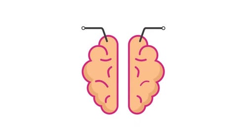 Animated Brain Icon with Data Connections Flat Design