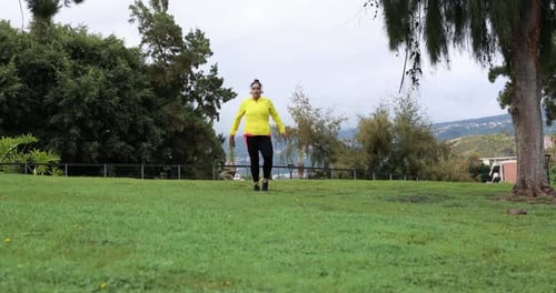Curvy Woman Running Outdoor At City Park - Plus Size And Workout Sport Exercises