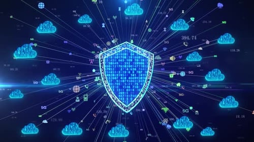 Futuristic Cyber Security Shield with Cloud Network