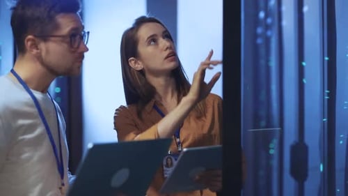IT team working in modern server room