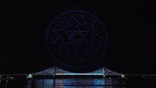 Gwangalli Beach Drone Light Show Above Gwangan Bridge in Busan, South Korea