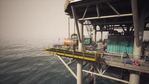 Oil Rig Platform Stands Firmly in Calm Waters During Late Afternoon