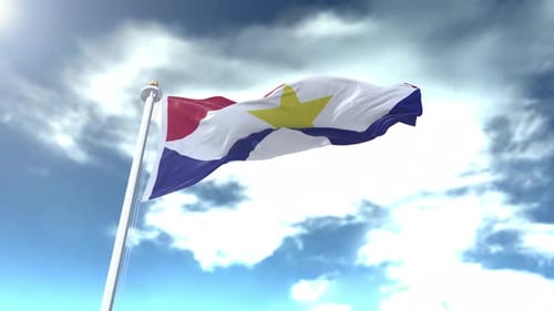 Saba Flag Waving in the Wind with Blue Cloudy Sky Background