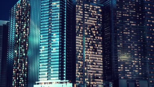 Night Architecture of Skyscrapers with Glass Facade