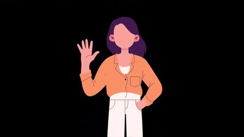 Animated Woman Waving Hand Flat Design Illustration