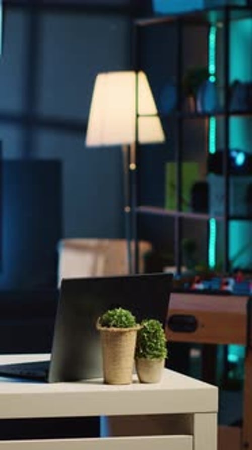 Vertical Video Work Desk in Empty Home Studio Interior