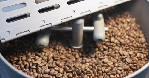 Coffee Beans Being Roasted in Roasting Machine