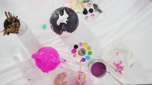 Flat Lay Painting Craft Pumpkin with Acrylic Paint for Halloween