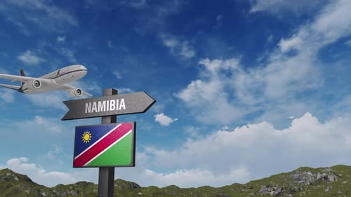Namibia Flag With Airplane And Arrow Sign