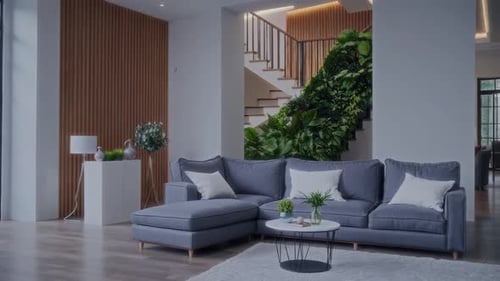 Stylish Modern Living Room Interior with Greenery