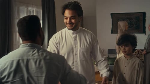 Male Muslims Greeting Each Other on Eid al-Fitr