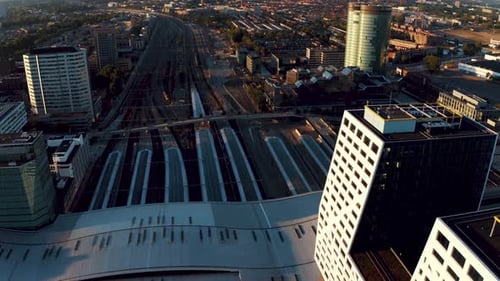 Utrecht medieval european city center with dom tower or central train station empty because of Coron