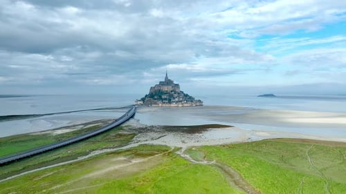 Aerial view of Mont Saint Michel in Normandy, France.