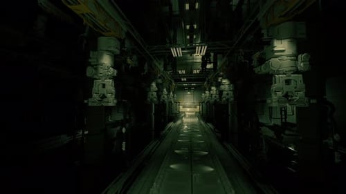 Autonomous Robot Examines Piping in Dimly Lit Technical Space