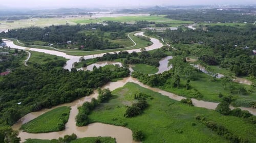 Aerial rotation view curve Sungai Perai river